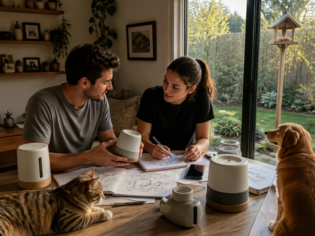 A thoughtful product planning moment in a pet-friendly home